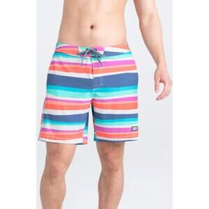 SAXX Betawave Swim Trunks Multicolor Striped Board Shorts Quick Dry Size 34 NWT